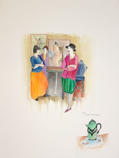 ITZCHAK TARKAY "UNTITLED" J3750: ITZCHAK TARKAY "UNTITLED" ORIGINAL WATERCOLOR WITH HAND DRAWN SKETCH ON PAPER HAND SIGNED BY THE ARTIST. SIZE: 30" X 22", COMES WITH COA AND UNFRAMED. DUE TO SIZE, ADDITIONAL SHIPPING CHARGES MAY APPL