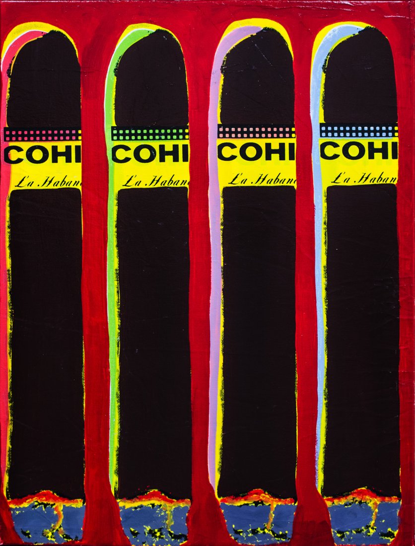 Steve Kaufman "Cohiba" W1051: Steve Kaufman "Cohiba" Mixed Media Original on Canvas. Size: 19" x 25", signed on verso "SAK", comes with COA. This piece is stretched and ready for framing. W1051