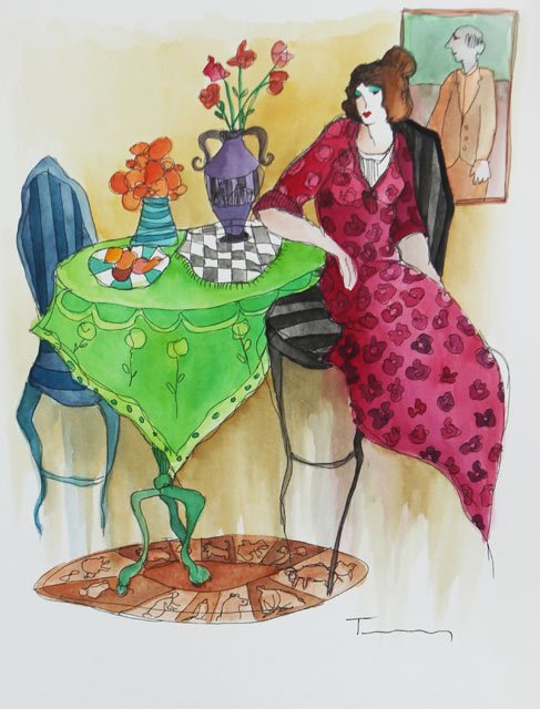 ITZCHAK TARKAY "UNTITLED" CJ2625: ITZCHAK TARKAY "UNTITLED" ORIGINAL WATERCOLOR ON PAPER HAND SIGNED BY THE ARTIST. SIZE: 15.75" X 11.75" COMES WITH COA AND UNFRAMED. CJ2625