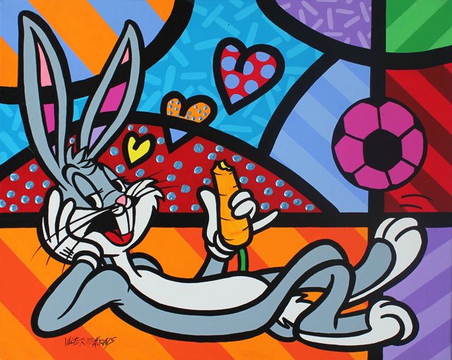VALTER MORAIS "BUGS BUNNY" CJ963: VALTER MORAIS "BUGS BUNNY" ORIGINAL ACRYLIC ON CANVAS HAND SIGNED BY THE ARTIST MUSEUM GALLERY WRAPPED. SIZE: 16" X 20", COMES WITH COA AND UNFRAMED. CJ963