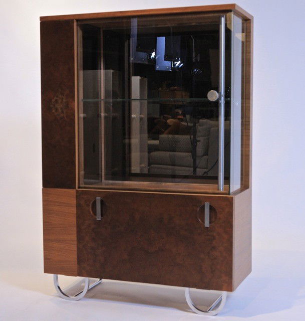 Gilbert Rohde For Herman Miller China Closet: Lacquered Wood/Chromed Steel/ Glass. 14" x 36" x 52"h c.1936