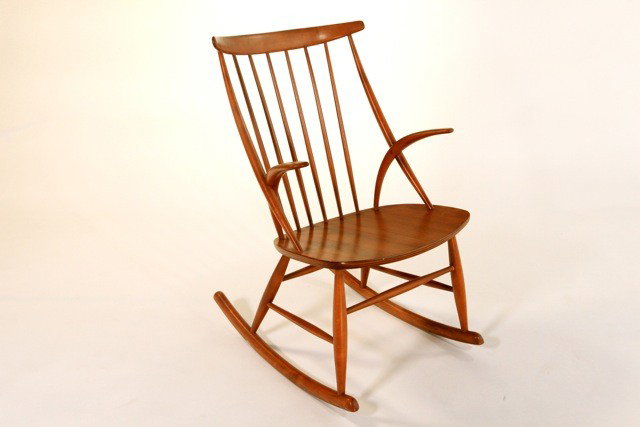 Illum Wikkelso - Wood Rocking Chair: Designer: Illum Wikkelso Item: Wood Rocking Chair Mfg.: Ejlersen Description: Solid Beech Unit: 1 Dim. Exactly: (L x W x H"): 23x29x 35.5 Circa: 1958