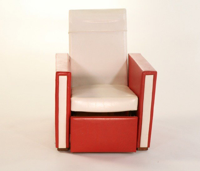 Anonymous - Childs Recliner: Designer: Anonymous Item: Childs Recliner Mfg.: unknown Description: Wood frame w/ original Vinyl Upholstery Unit: 1 Dim. Exactly: (L x W x H"): 20X26x29"h Circa: 1950