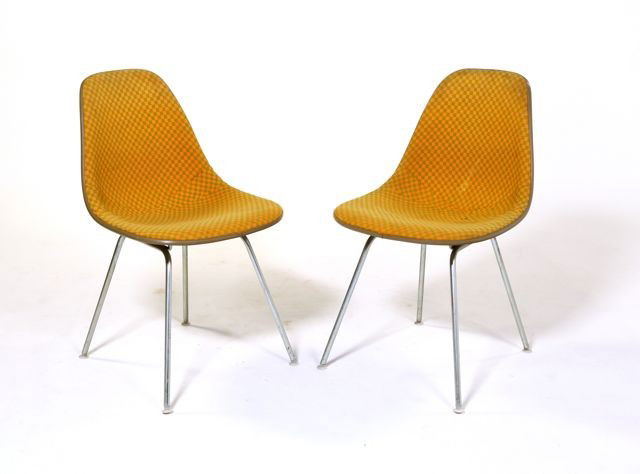 Charles Eames - Side Chair: Designer: Charles Eames Item: Side Chair Mfg.: Herman Miler Description: Molded Fiberglass back w/interior uph by Girard Unit: 2 Dim. Exactly: (L x W x H"): 18x21x31 each Circa: 1963