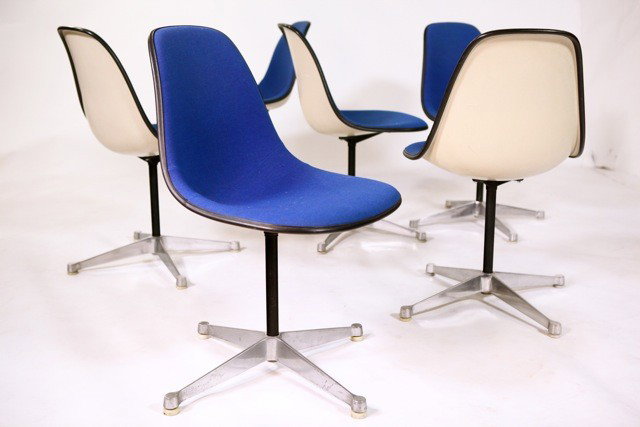 Charles Eames - Side Chair: Designer: Charles Eames Item: Side Chair Mfg.: Herman Miler Description: Molded Fiberglass back w/ interior uph Unit: 6 Dim. Exactly: (L x W x H"): 18x21x31"h each Circa: 1980