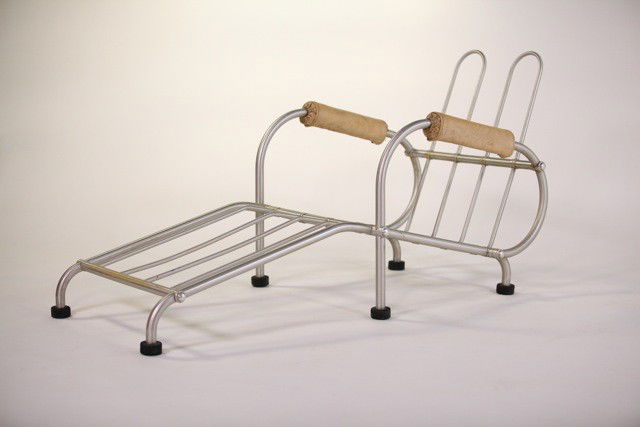 Warren McArthur - Chaise Lounge: Designer: Warren McArthur Item: Chaise Lounge Mfg.: Namco Description: Anodized Aluminum w/ uph pads Unit: 1 Dim. Exactly: (L x W x H"): 54" x 24" x 32"h Circa: 1939