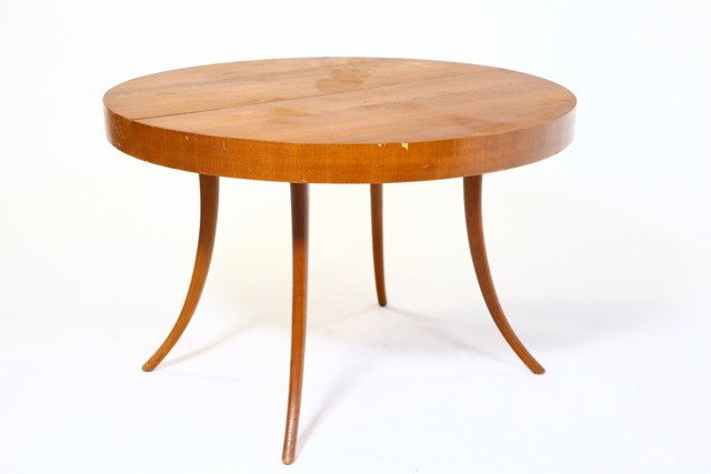 T. Robs John Gibbings - Dining Table: Designer: T. Robs John Gibbings Item: Dining Table Mfg.: Widdecomb Description: Lacquered Natural Wood Unit: 1 Dim. Exactly: (L x W x H"): 44" dia x 28.5'h Circa: 1956