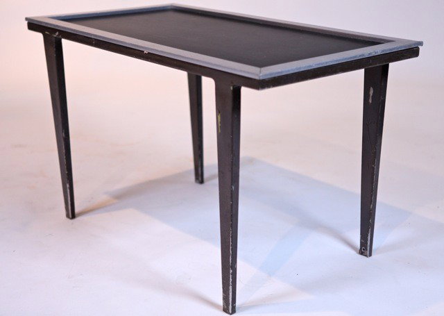 Gibbs and Cox - Floor Mounted cocktail table: Designer: Gibbs and Cox Item: Floor Mounted cocktail table Mfg.: unknown Description: Painted Steel and Aluminum Unit: 1 Dim. Exactly: (L x W x H"): 18x33x20"h Circa: 1945