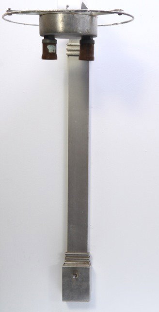 Gibbs and Cox - Wall Mounted Lamp with Original Cl: Designer: Gibbs and Cox Item: Wall Mounted Lamp with Original Cloth Lamp Shade Mfg.: The Simes Company Description: Anodized Aluminum w/ lampshade-partial Unit: 1 Dim. Exactly: (L x W x H"): 11