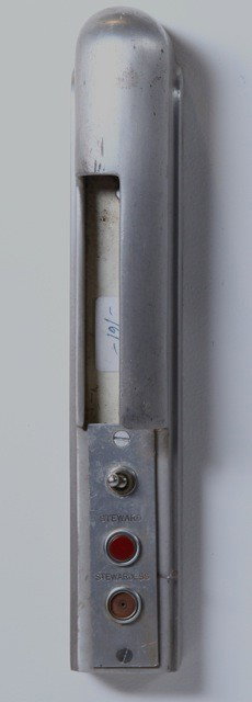 Gibbs /Cox Wall Mounted Steward/Stewardess Call L: Designer: Anonymous Item: Wall Mounted Steward/Stewardess Call Light Mfg.: The Simes Company Description: Cast Aluminum Unit: 1 Dim. Exactly: (L x W x H"): 2.25x3x 13"h Circa: 1945