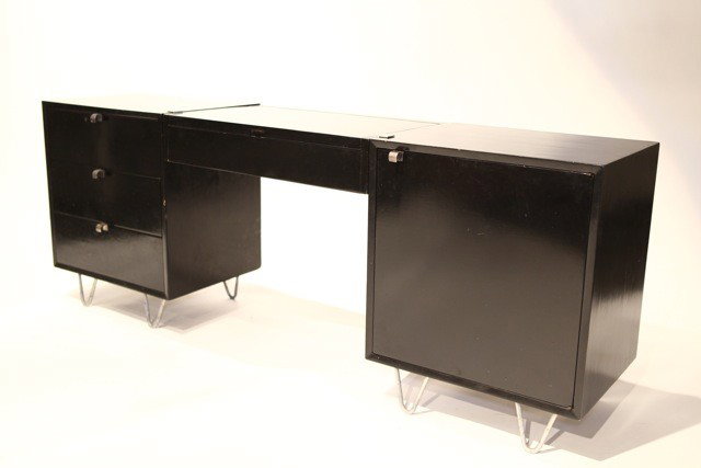 George Nelson Vanity with chest and cabinet: Lacquered Wood w/ Aluminum Legs and Hardware
