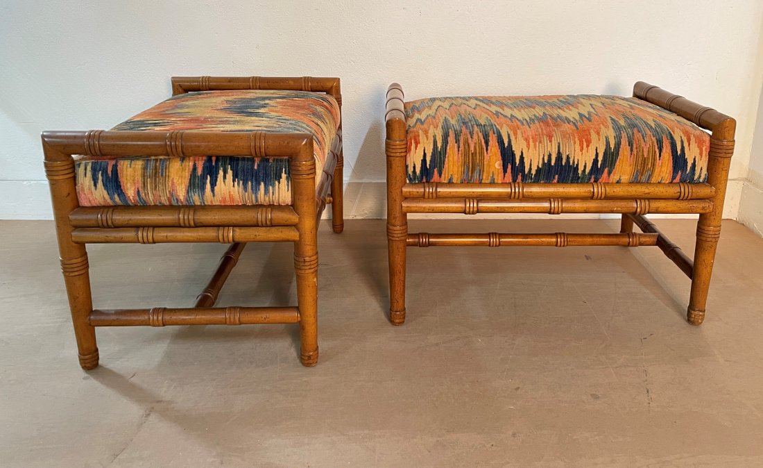 Hollywood Regency Faux Bamboo Benches - Pair (1 of 3)