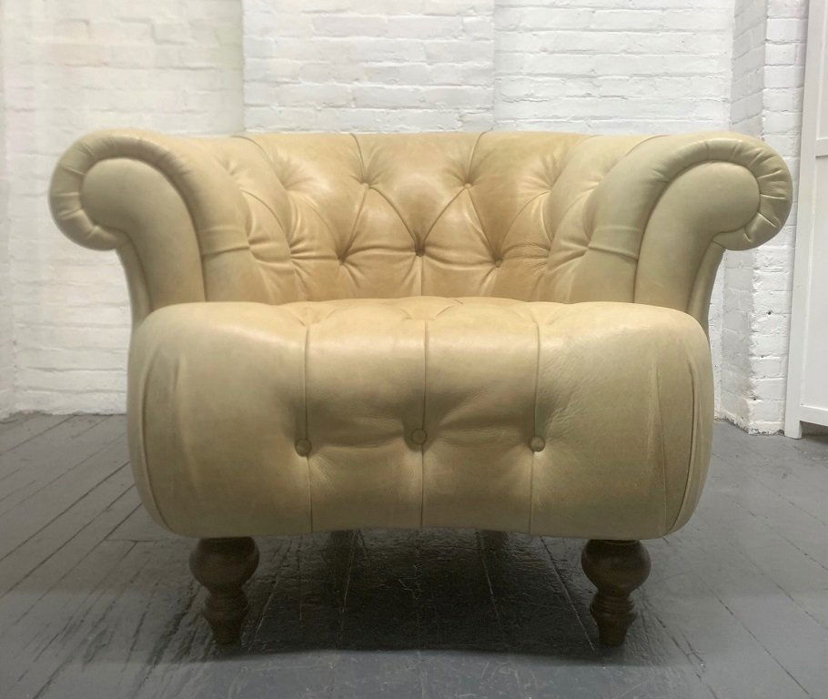 Leather Curved Chesterfield Style Lounge Chair (1 of 4)