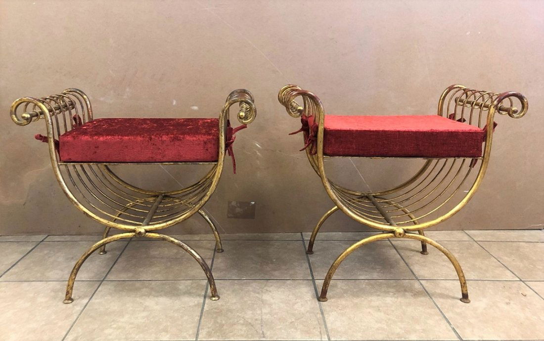 Hollywood Gilt Metal Stools - Pair (1 of 4)