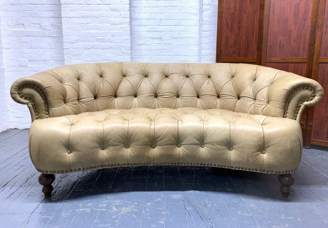 Leather Curved Chesterfield Style Sofa (1 of 5)