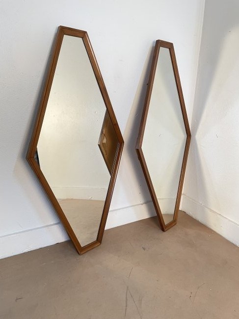 Mid Century Modern Diamond Walnut Mirrors - Pair (1 of 3)