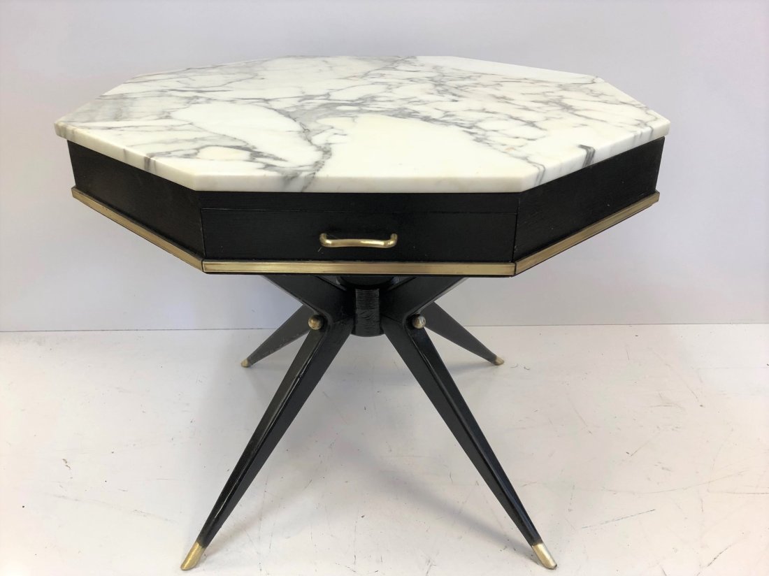 1950s Black Lacquered Italian Marble Side Table (1 of 5)