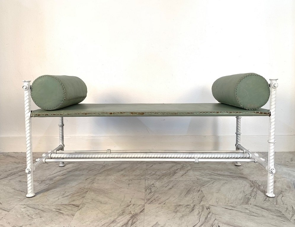 Industrial Iron and Leather Bench (1 of 4)