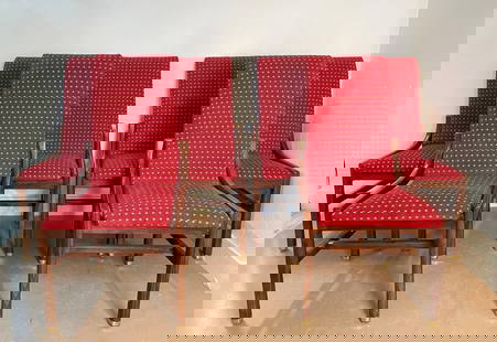 Henredon Dining Chairs - 6: Fabric covered with sculptural wood frames. Measures: 40H x 20.5Wx 26D.