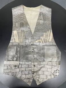 Fornasetti Style Themed Silk Waistcoat Vest: Fornasetti Style Themed Silk Waistcoat Vest. Measures: 27.5H x 13.5W x .25D