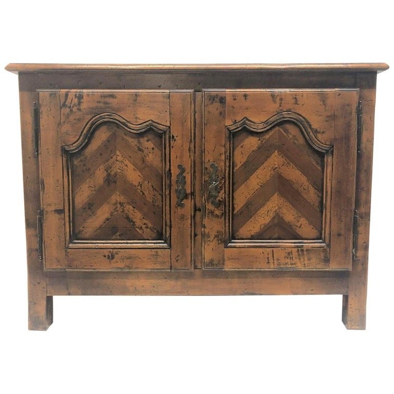 Italian Antique Style Cabinet: Antique style Italian country cabinet. Can be used as a buffet, server or as an entertainment center. Has a nice wood grain, original key and original hardware. Has a single internal pull-out drawer.
