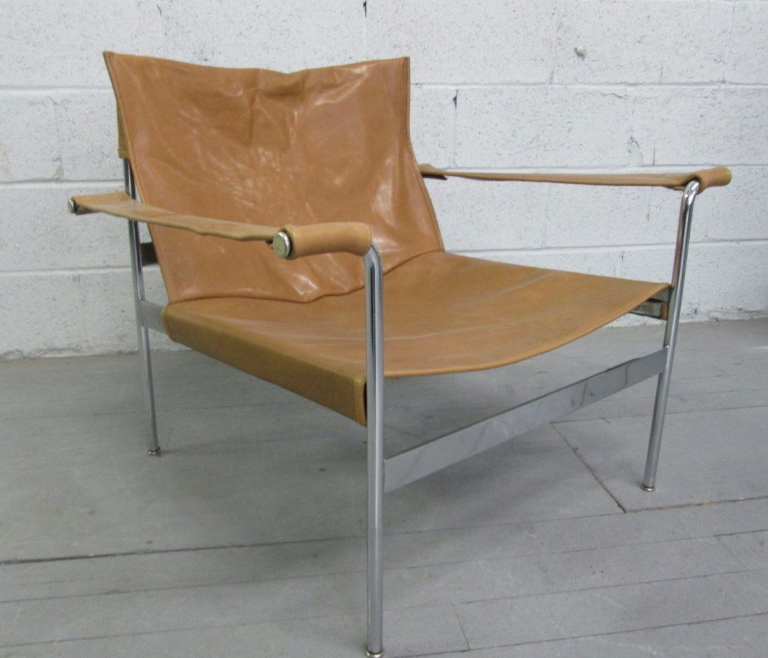 Hans Konecke Leather & Chrome Lounge Chair.: Tubular chrome frame. Slight wear. Measures: 30"W x 27"H x 26.25"D