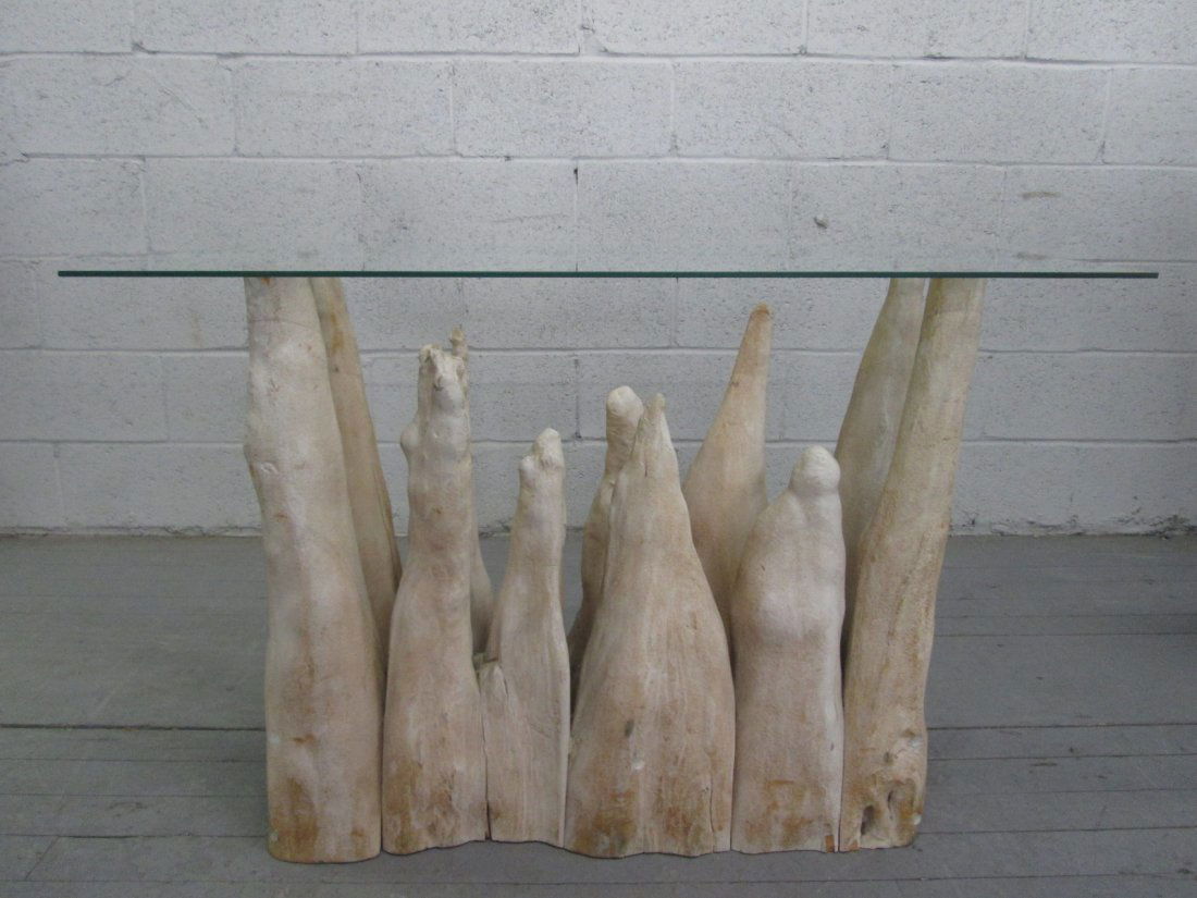 Organic Wood Glass Top Table: Measures: 48.5"W x 18.5"D x 27"H