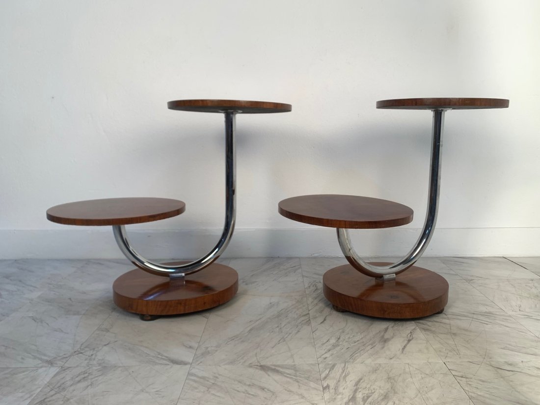 Art Deco Walnut and Chrome Side Tables Donald Deskey Style Pair (1 of 4)