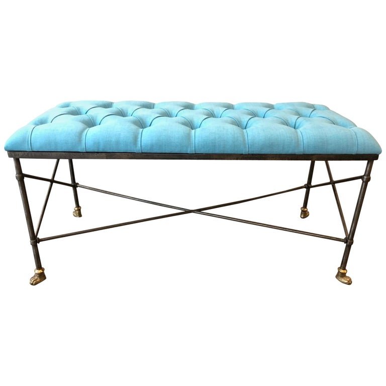 French Style Wrought Iron Tufted Bench (1 of 3)
