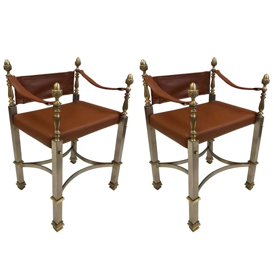 Maison Jansen Style Campaign Chairs Pair (1 of 5)