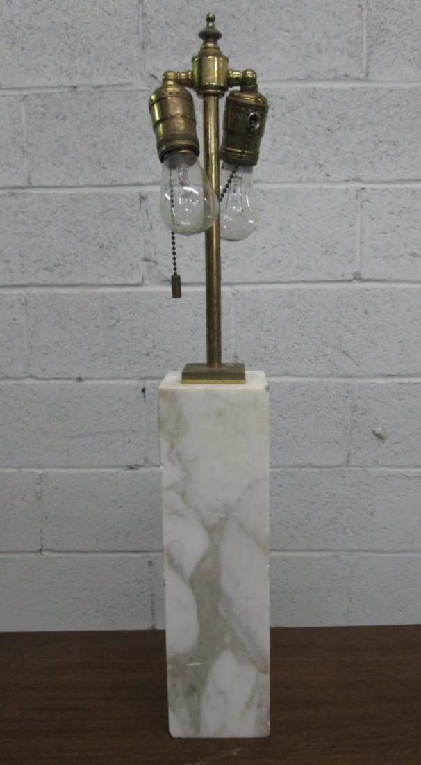 HANSEN Brass And Marble Lamp: Simple Carrara marble column lamp. Measures: 24"H