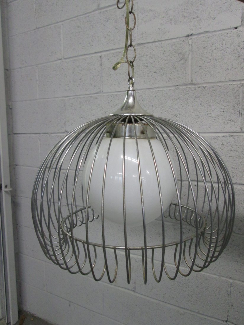 Mid Century Modern Chrome Light Fixture: Measures: 15.5" in diameter x 14"H (measurements are without the chain)