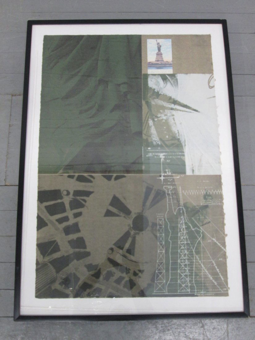 Robert Rauschenberg Statue of Liberty Lithograph: Signed. ROBERT RAUSCHENBERG (American, 1925-2008) Statue of Liberty, 1983 Medium: Lithograph on Japon, Signed, dated and numbered Overall framed measurements: 40.5"H x 28.5"W Ed. 209/250 Signed: Rausc