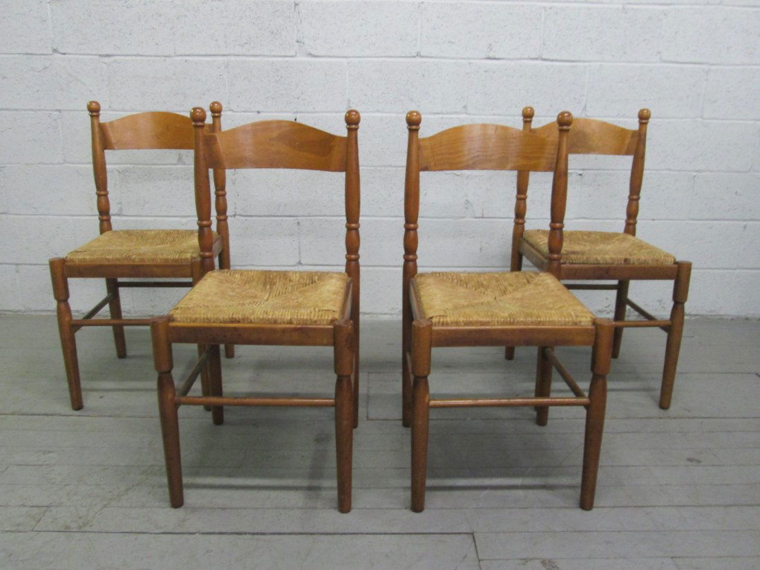 Italian Antique Style Chairs: Chairs have rush seats with wood frames. Measures: 18.5"D x 17"W x 34.5"H