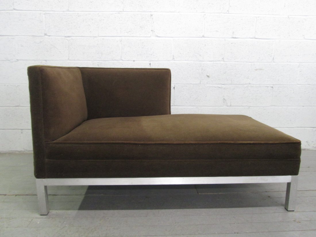 Modern Chorme Sofa Lounger: Brown ultra suede upholstery with chrome base. Measures: 54"W x 29.5"D x 30.5"H