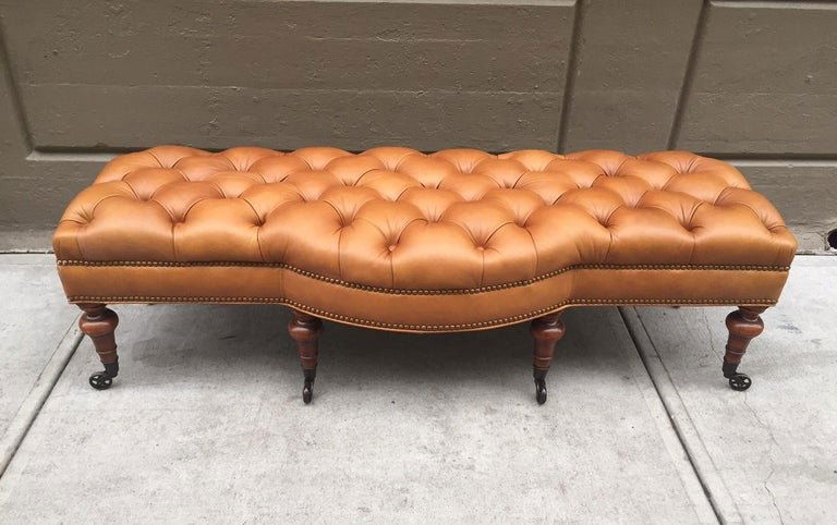 George Smith Style Leather Tufted Bench (1 of 4)