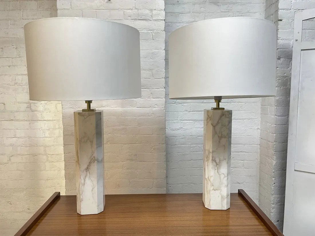 Robsjohn-Gibbings Calcutta Marble Lamps Pair (1 of 6)