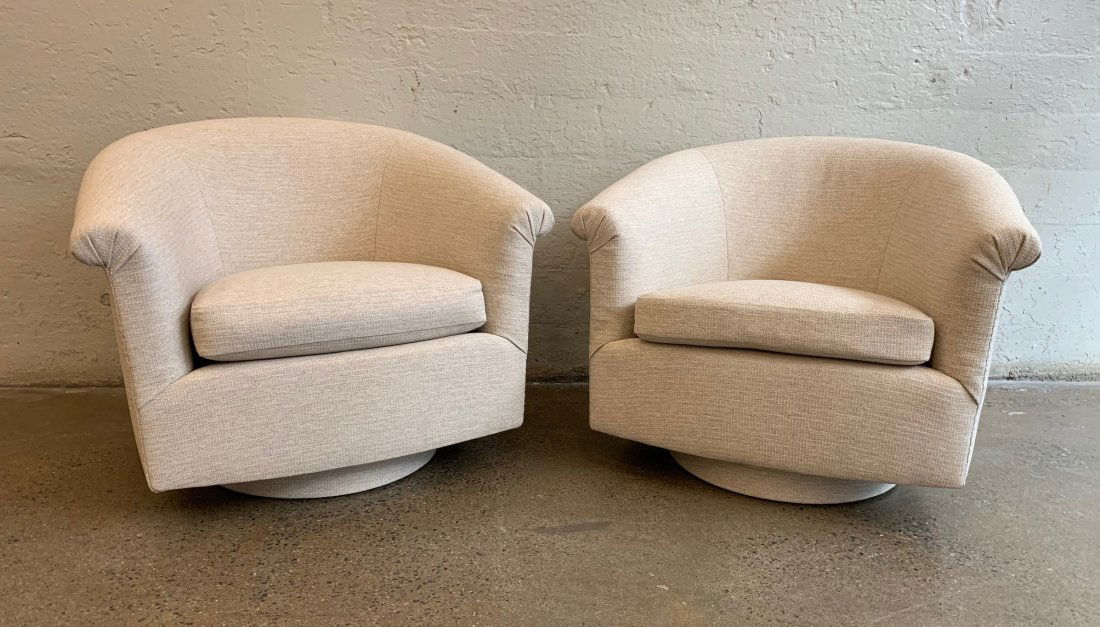 Milo Baughman Style Swivel Lounge Chairs Pair (1 of 3)