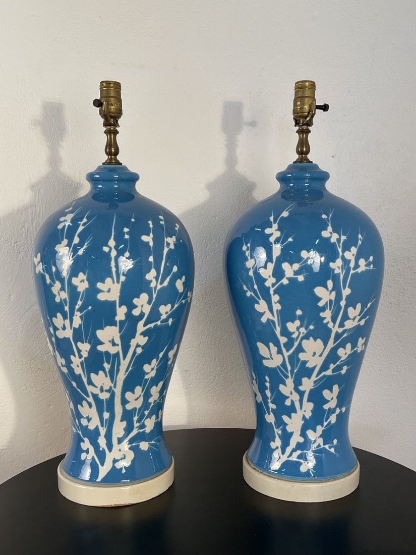Blue and White Ceramic Lamps - Pair (1 of 3)
