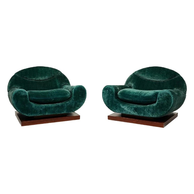 Italian Modern Lounge Chairs Platform Base Pair (1 of 4)