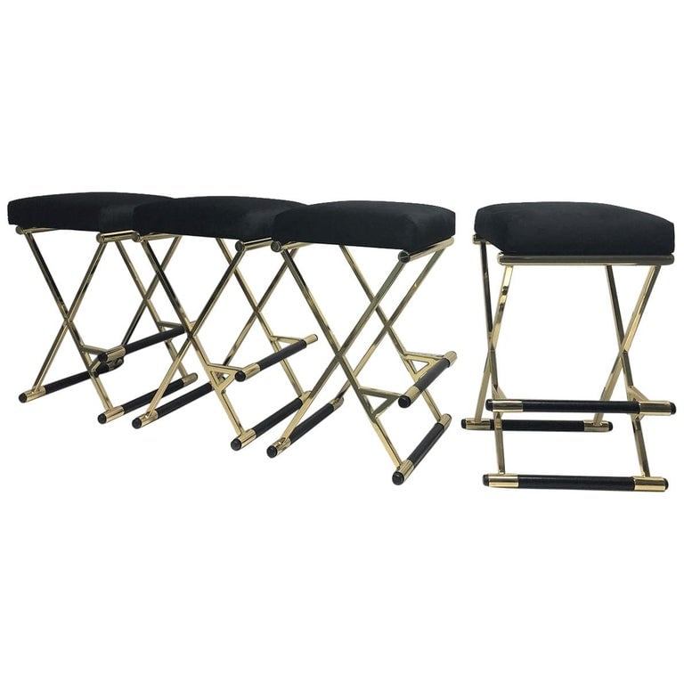Velvet and Brass Finish Bar Stools (1 of 3)