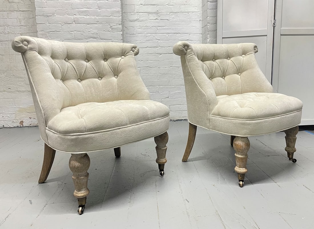 Tufted Cerused Slipper Chairs Pair (1 of 4)