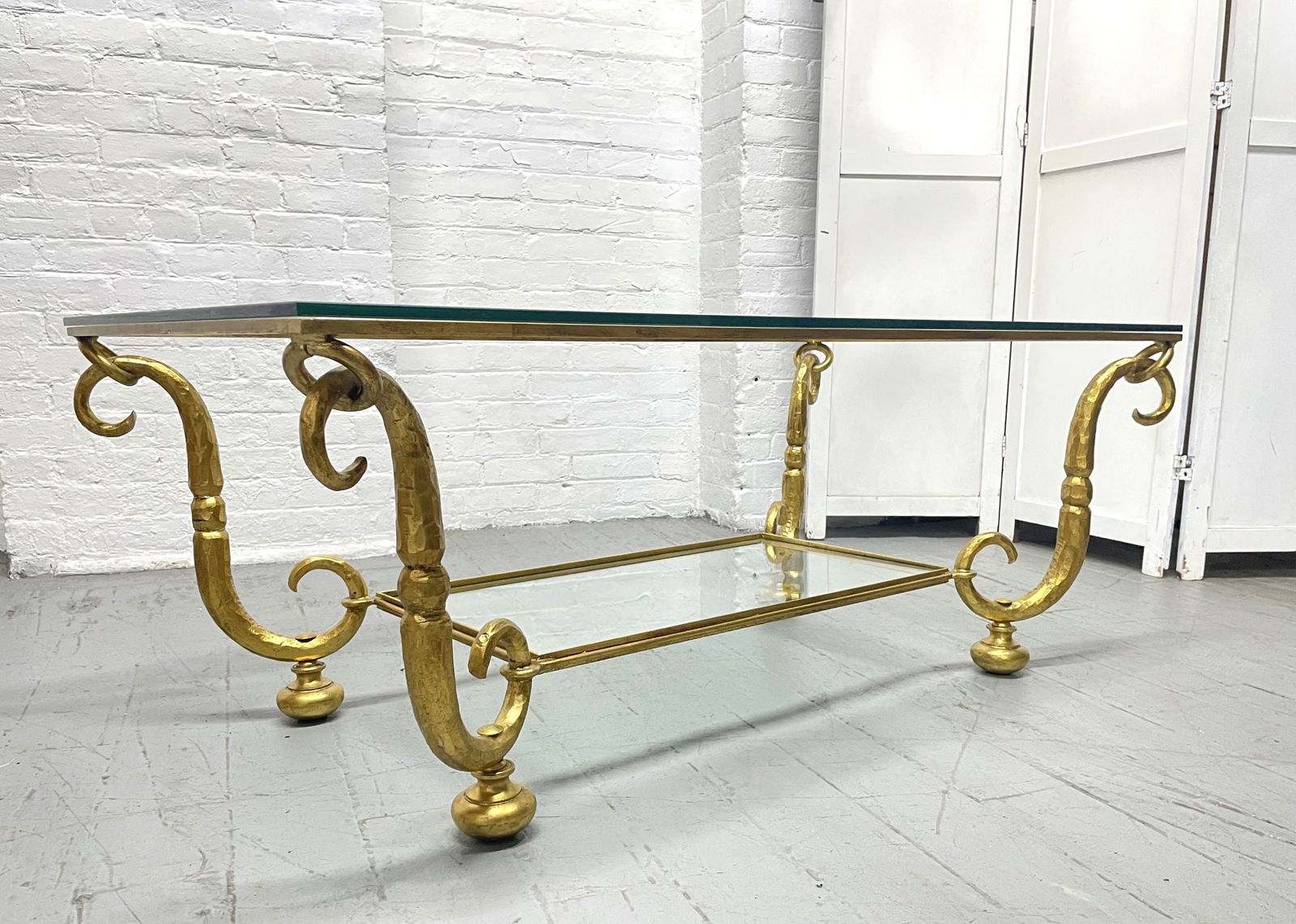 Gilt Wrought Iron and Glass Top Coffee Table (1 of 3)