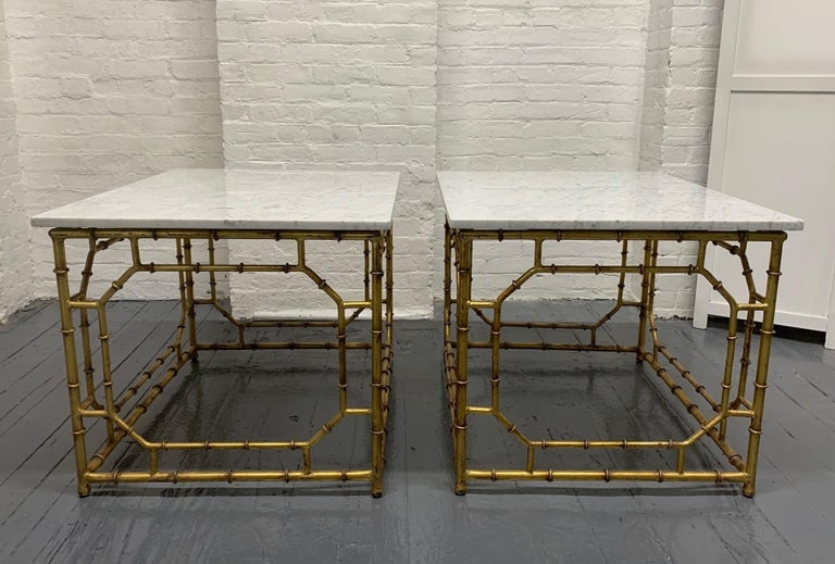 Decorative Faux Bamboo Marble Top Tables Pair (1 of 4)