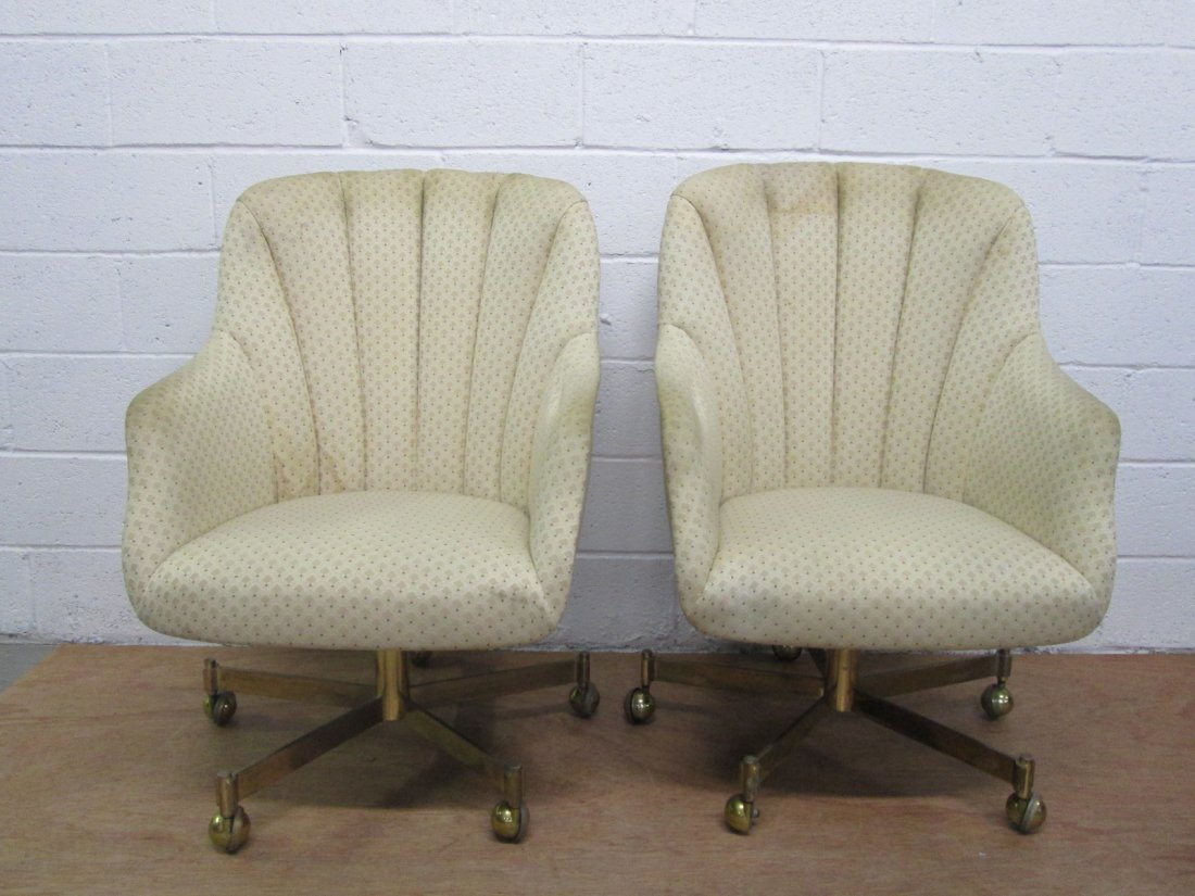 Pair Ward Bennett Office Chairs: Upholstered Ward Bennett chairs. Has wheels. Measures: 39"H x 28"D x 26.5"W
