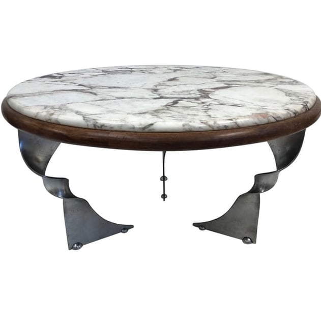 Steel Base and Marble-Top Coffee Table (1 of 1)