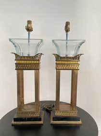 James Mont Style Bronze and Glass Lamps - Pair