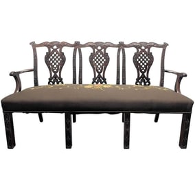 Antique Style Mahogany Settee Tapestry Seat