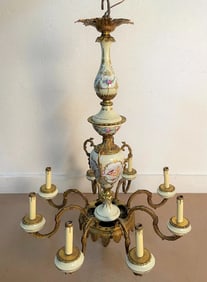 Porcelain & Bronze Eight Arm Chandelier