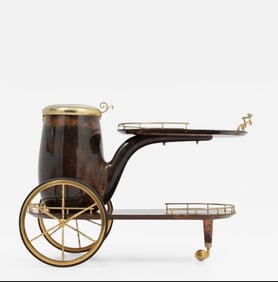 Aldo Tura Lacquered Goatskin Bar Cart